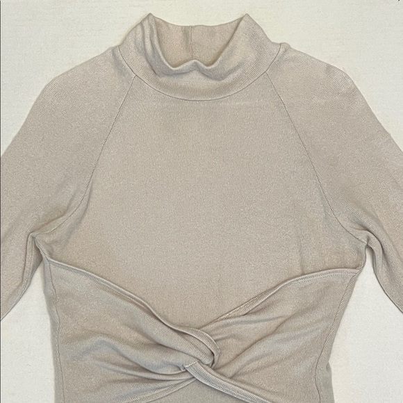 NBD REVOLVE CREAM TAUPE SWEATER TWIST TURTLENECK BODYSUIT SMALL - Picture 4 of 14